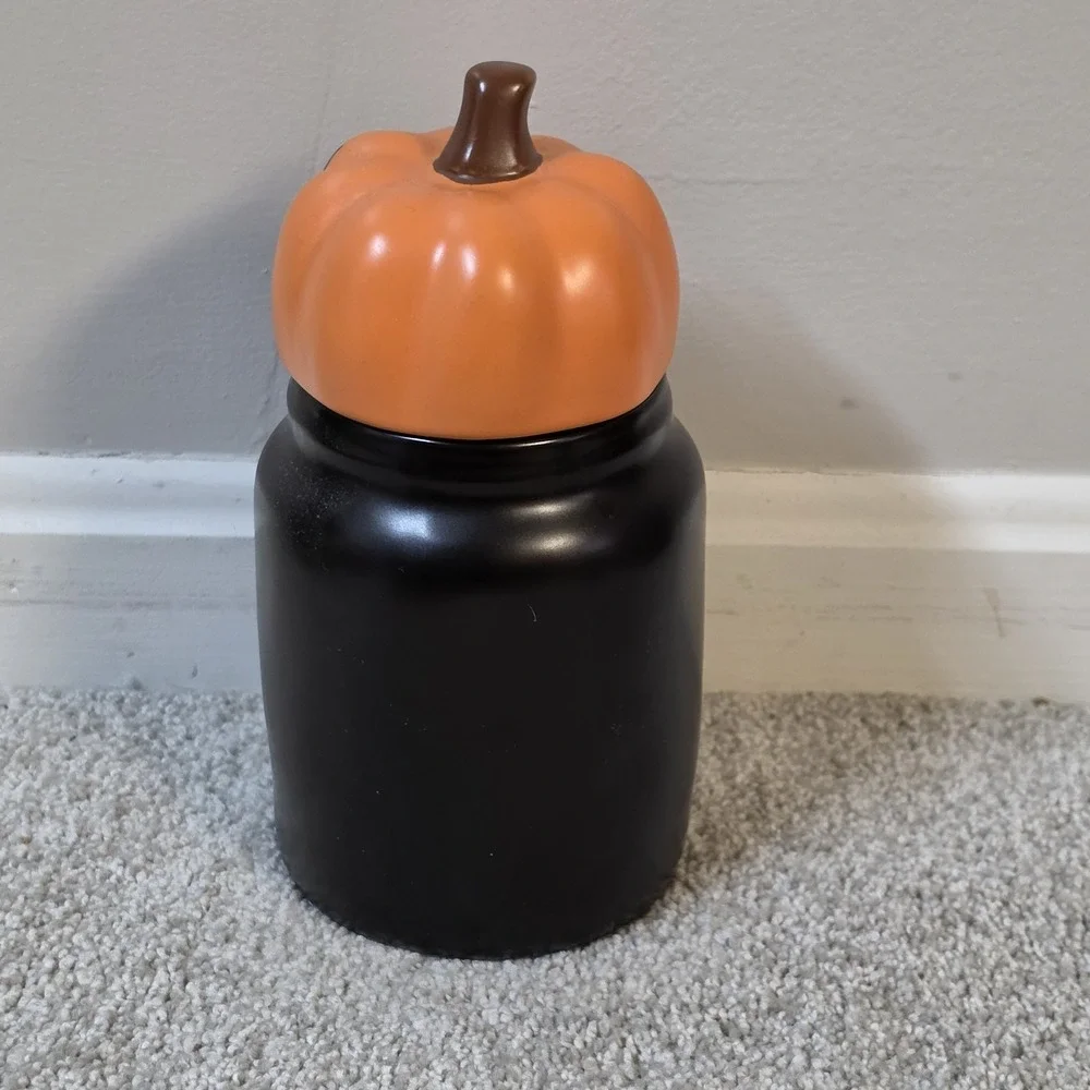 Rae Dunn Happy Halloween Jack-O-Lantern Canister Black and Orange